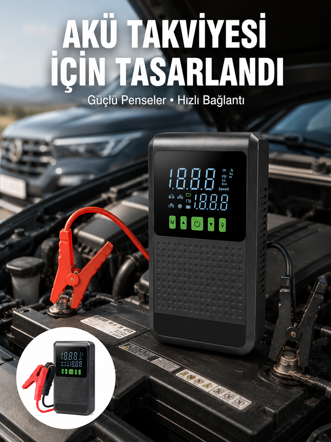 4’ü 1 Arada Jump Starter Hava Kompresörü Powerbank ve LED Fener - Lisinya 4’ü 1 Arada Jump Starter Hava Kompresörü Powerbank ve LED Fener - Lisinya