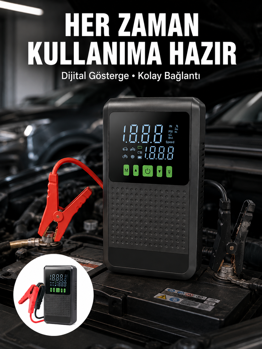 Taşınabilir Araç Akü Şarj Takviye Cihazı 150 PSI Dijital Kompresör - Lisinya Taşınabilir Araç Akü Şarj Takviye Cihazı 150 PSI Dijital Kompresör - Lisinya