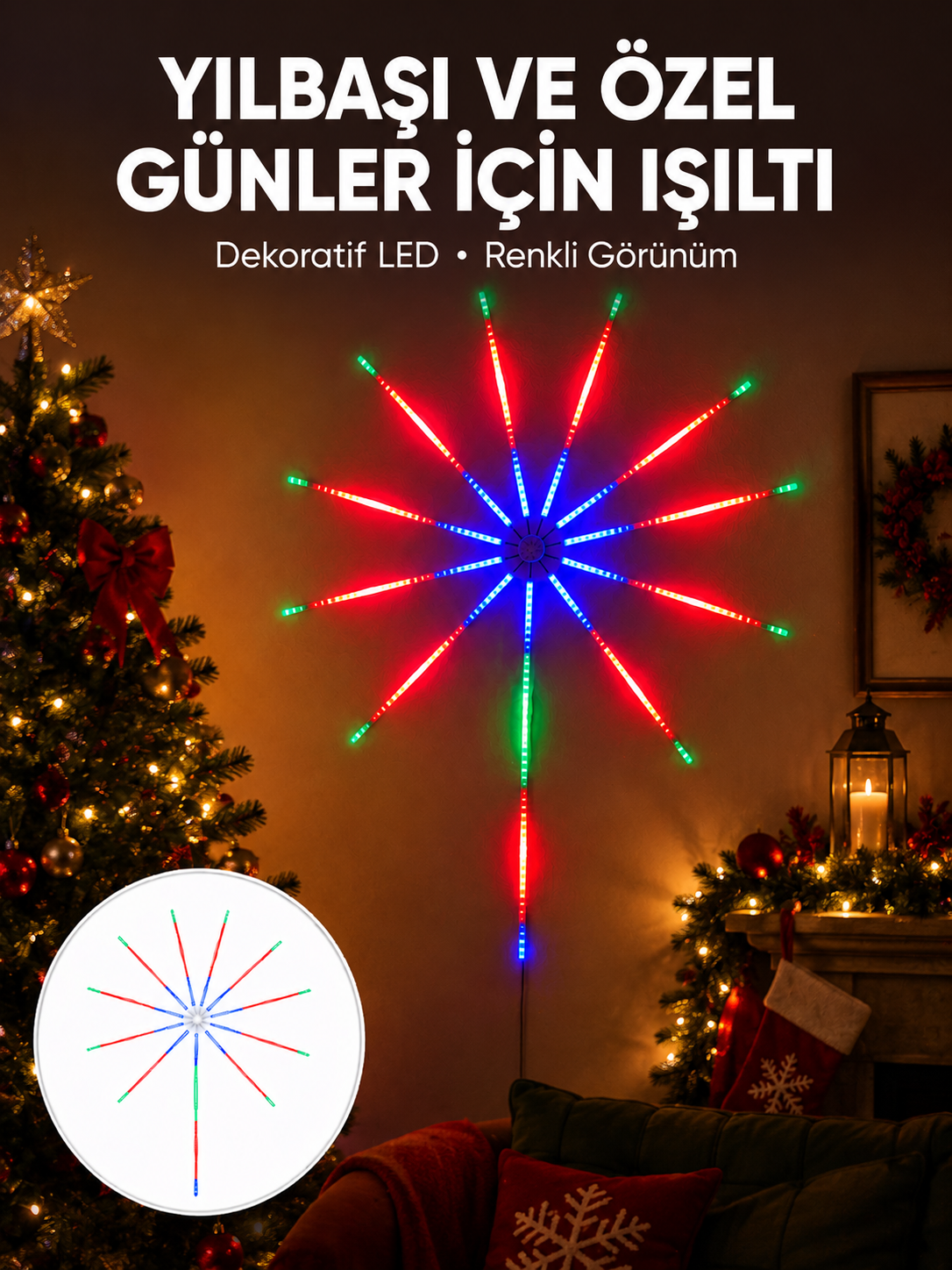 Akıllı RGB LED Havai Fişek Duvar Lambası Kumandalı ve Uygulama Kontrollü - Lisinya