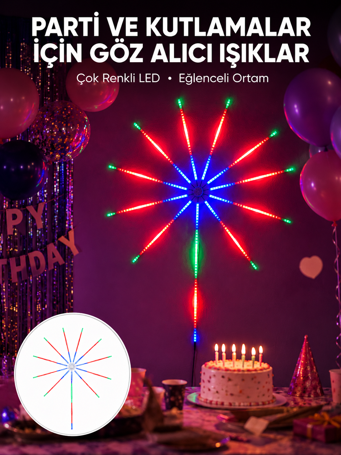 RGB LED Duvar Dekoru Sökülebilir Kollu Havai Fişek Işık Sistemi - Lisinya RGB LED Duvar Dekoru Sökülebilir Kollu Havai Fişek Işık Sistemi - Lisinya