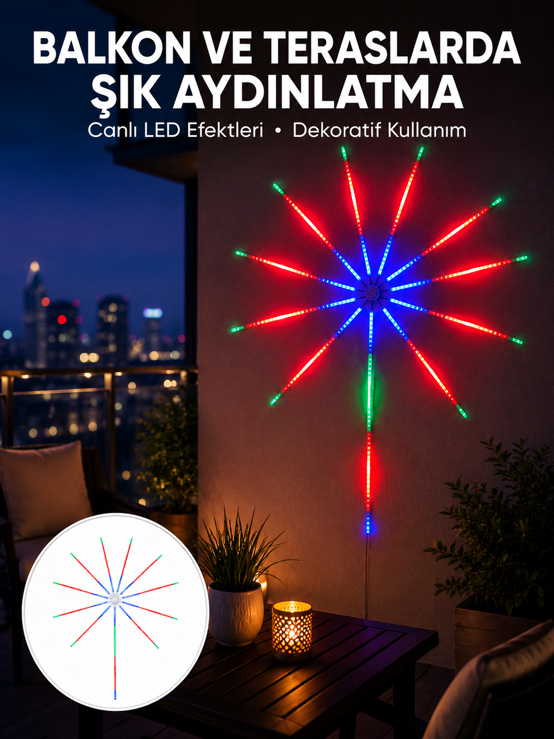 Uygulama Destekli RGB LED Havai Fişek Duvar Aydınlatması - Lisinya Uygulama Destekli RGB LED Havai Fişek Duvar Aydınlatması - Lisinya