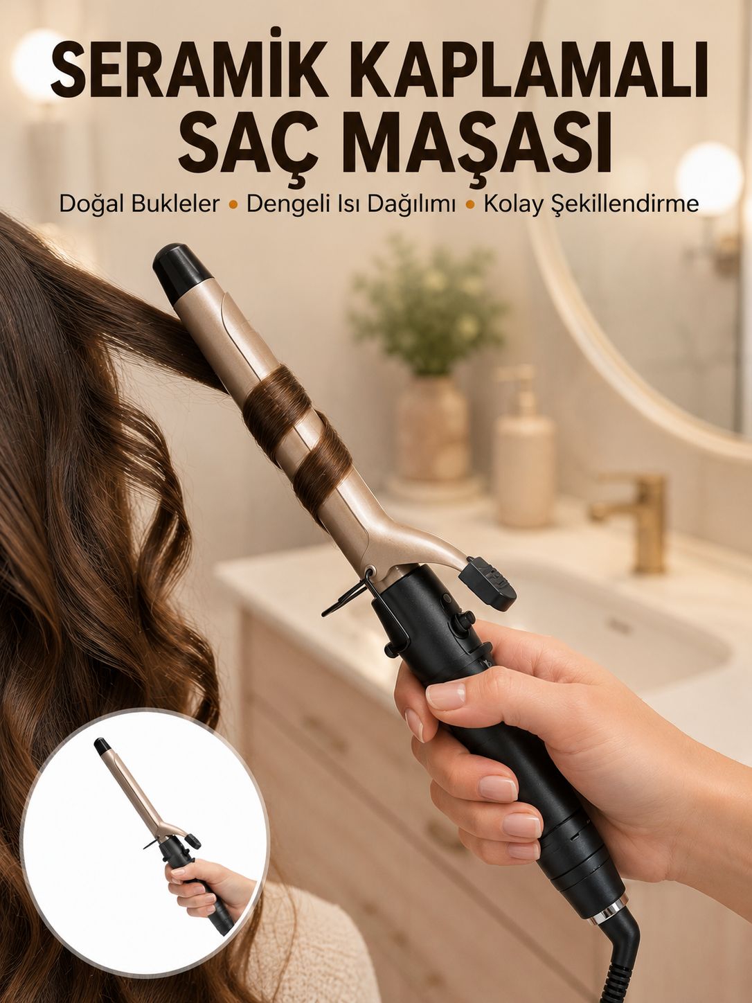 25 mm Seramik Saç Maşası Kalın Bukle ve Hacimli Dalga İçin - Lisinya 25 mm Seramik Saç Maşası Kalın Bukle ve Hacimli Dalga İçin - Lisinya
