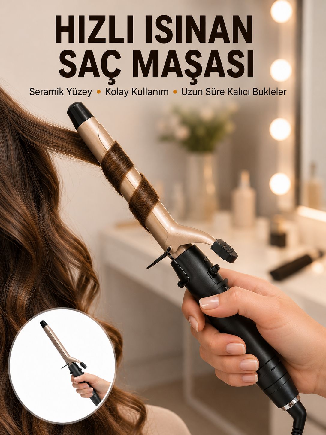 Profesyonel 25 mm Saç Maşası Kalın Bukle Etkili - Lisinya Profesyonel 25 mm Saç Maşası Kalın Bukle Etkili - Lisinya