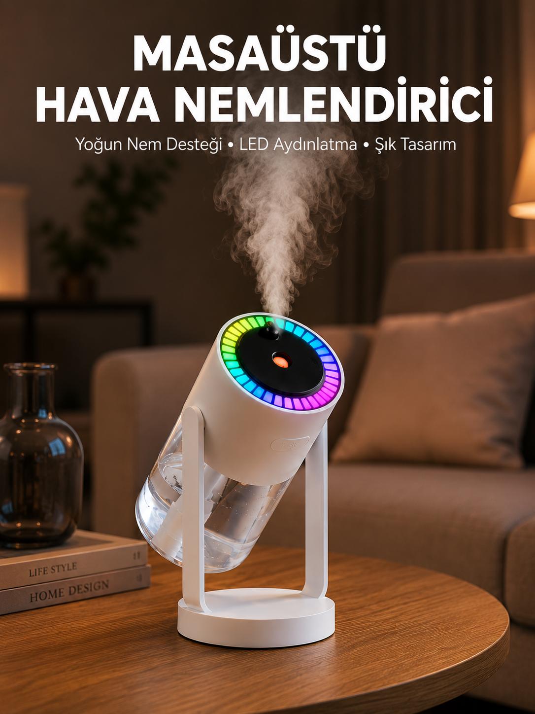 Araç ve Ev İçin Hava Nemlendirici Projektörlü Sessiz Buhar - Lisinya