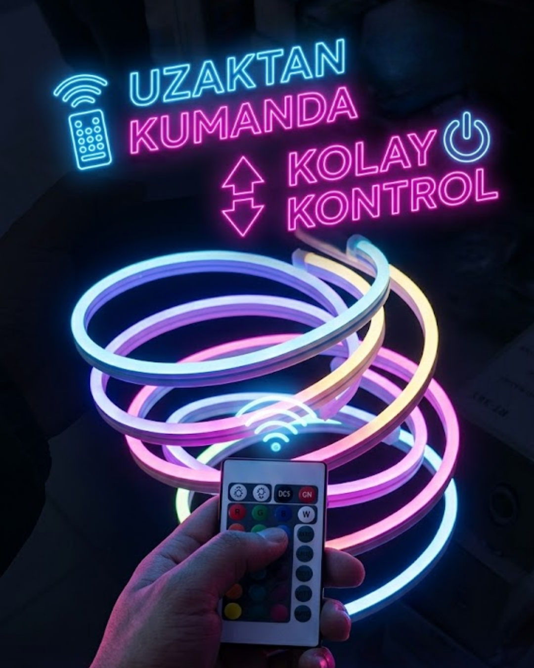 RGB Akıllı LED Neon Şerit Işık 3 Metre Uzaktan Kumandalı ve Telefon Kontrollü Renkli Aydınlatma - Lisinya RGB Akıllı LED Neon Şerit Işık 3 Metre Uzaktan Kumandalı ve Telefon Kontrollü Renkli Aydınlatma - Lisinya