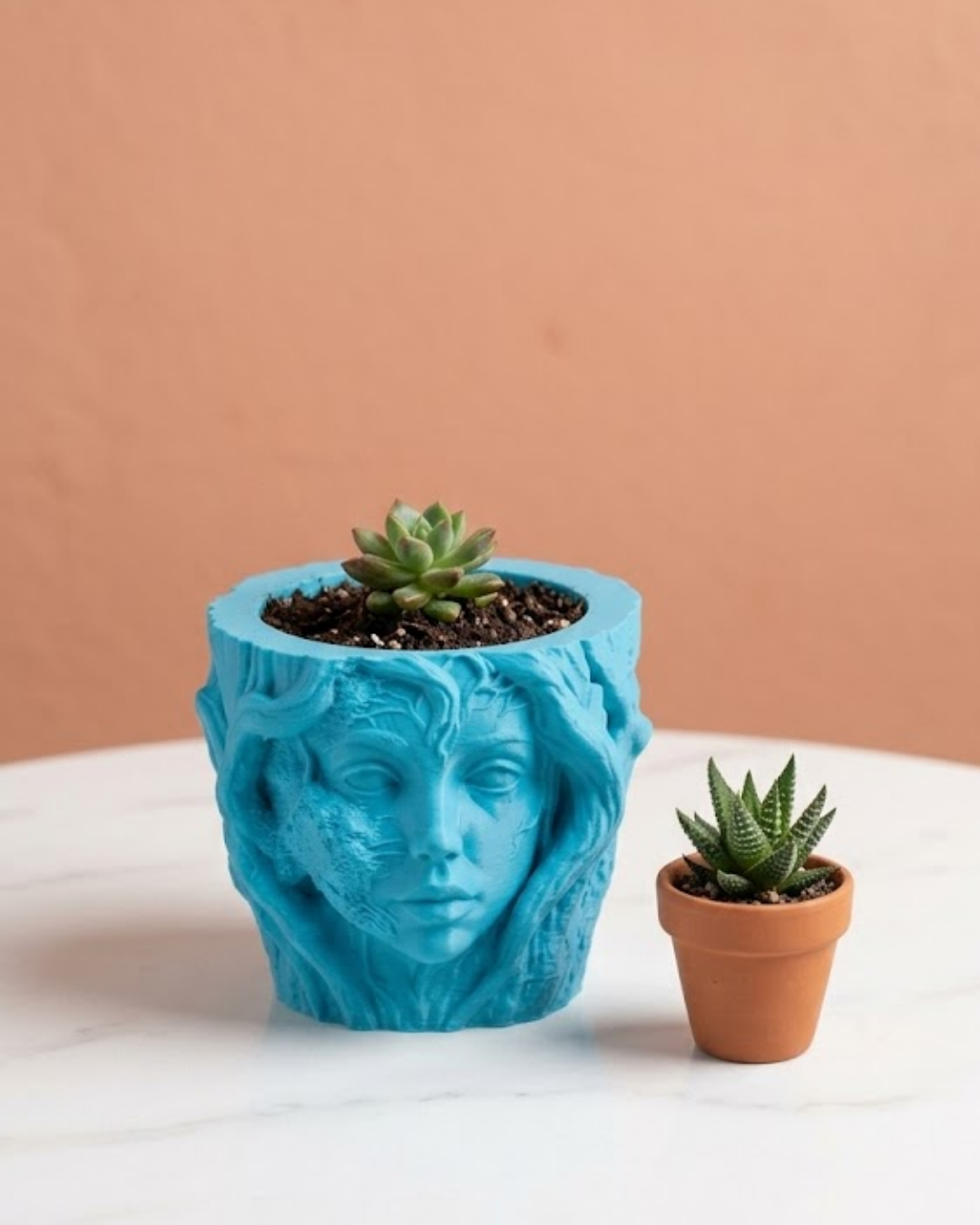 Dekoratif 3D Kadın Yüzü Ağaç Tasarımlı Saksı Vazo Modern Ev Dekoru - Lisinya