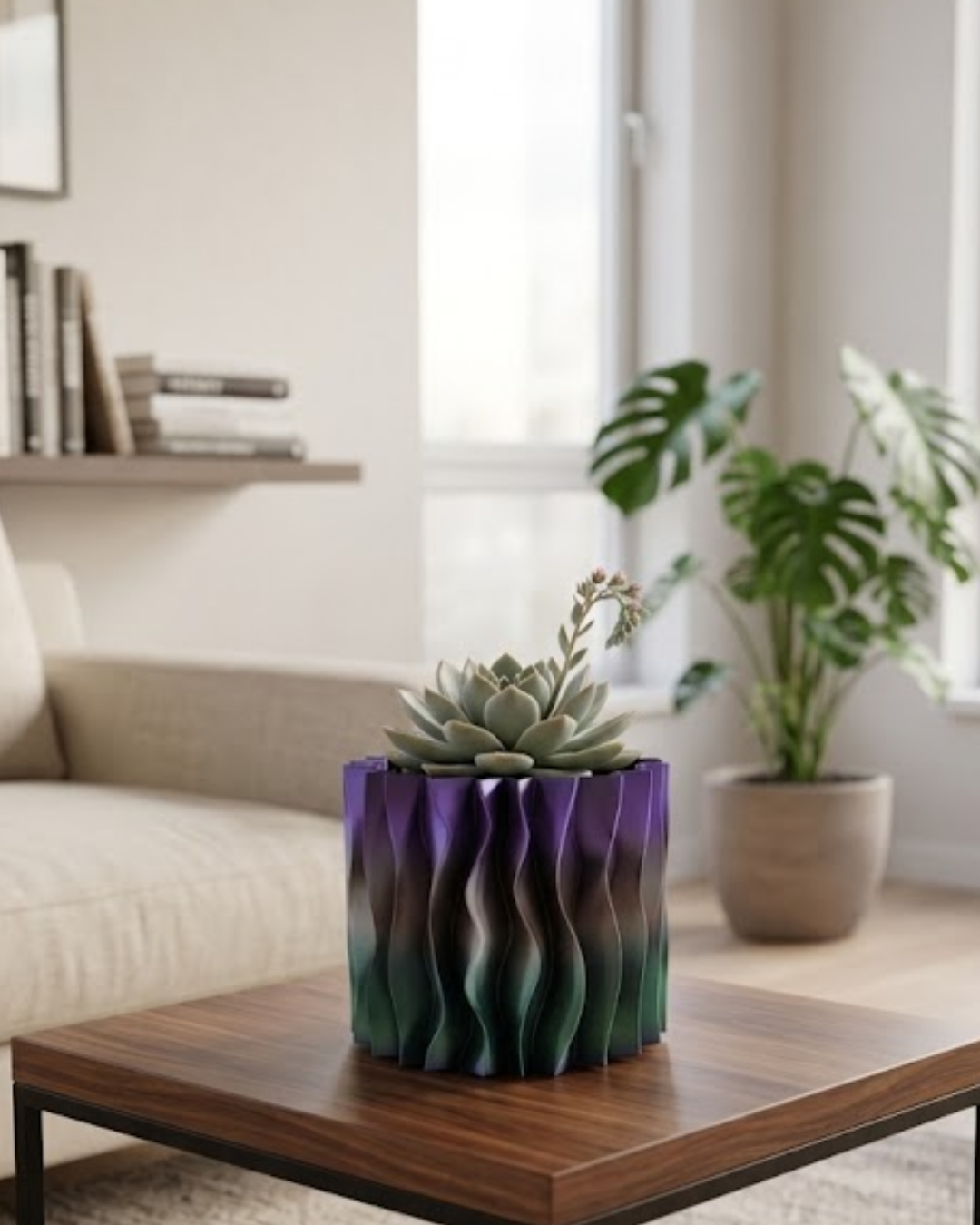 Modern Dalgalı Tasarımlı Mor 3D Dekoratif Vazo Ev Ofis Dekoru - Lisinya