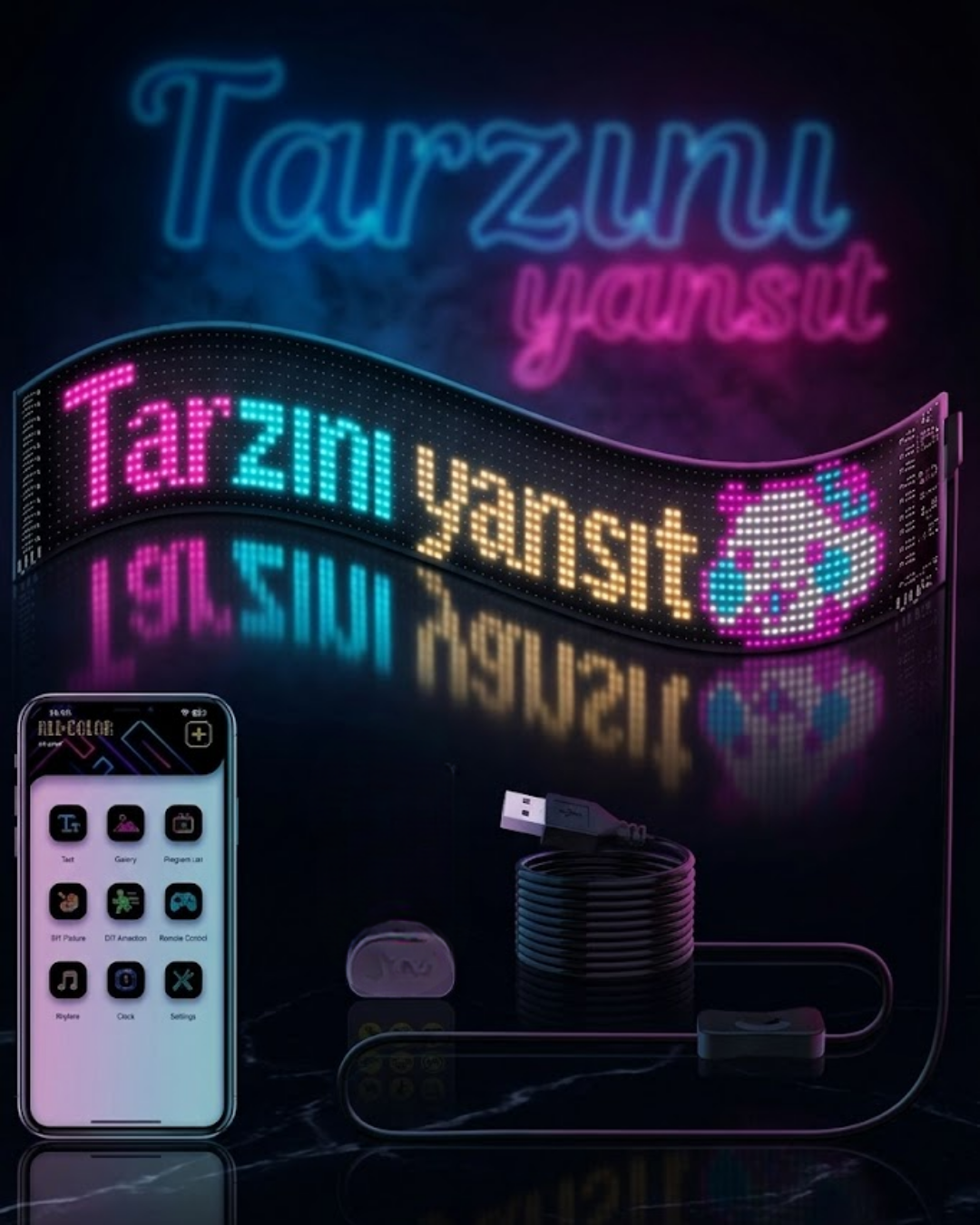 RGB LED Matrix Panel Esnek Yapı Uygulama Kontrollü Kayan Yazı Ekranı - Lisinya RGB LED Matrix Panel Esnek Yapı Uygulama Kontrollü Kayan Yazı Ekranı - Lisinya