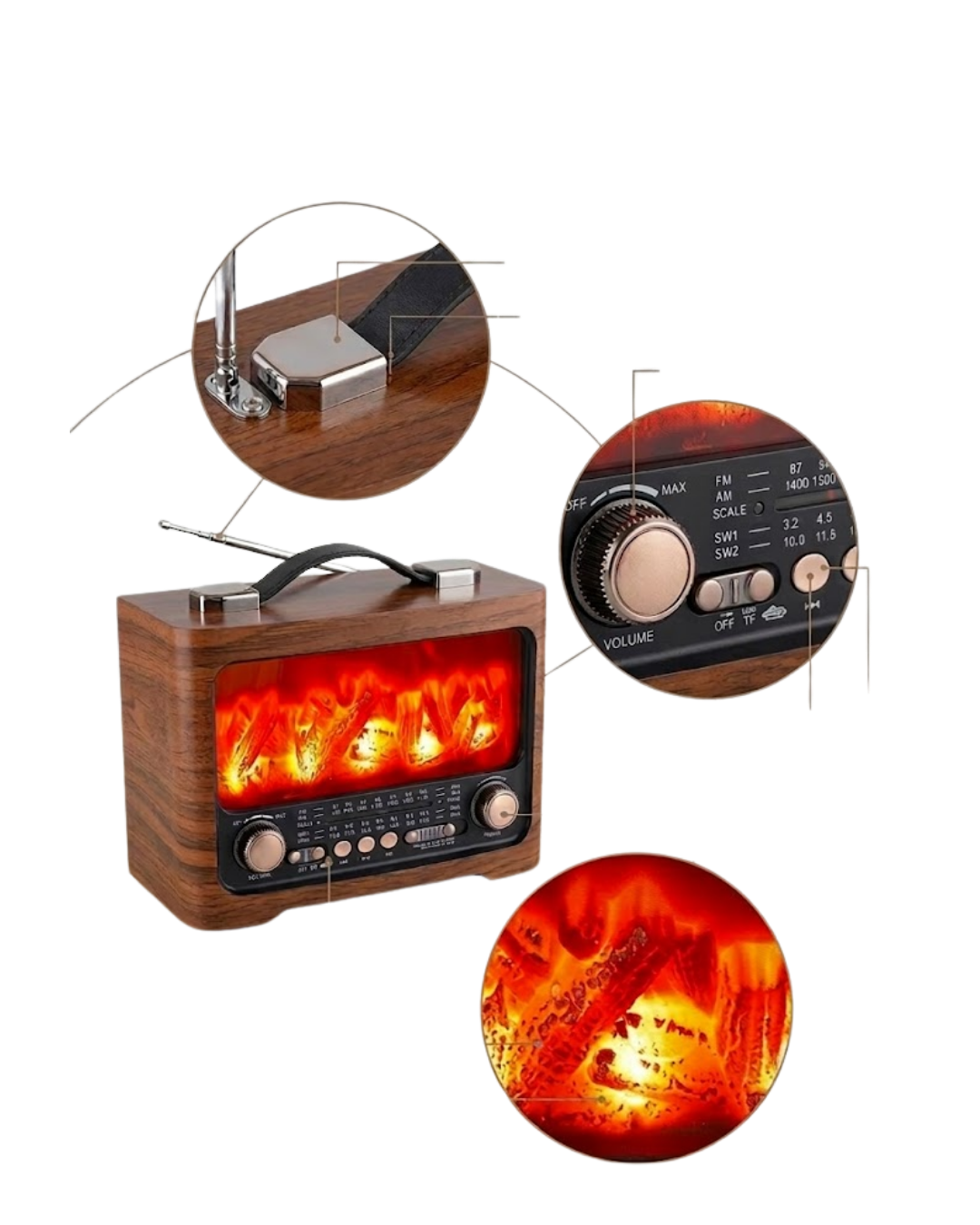 Dekoratif Şömine Görünümlü Bluetooth Hoparlör FM AM SW Radyo USB TF Kart Müzik Çalar - Lisinya