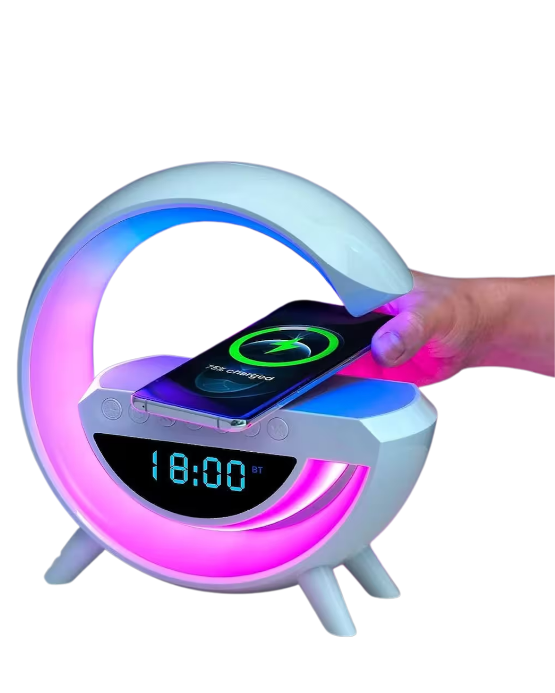 RGB Gece Lambalı Kablosuz Şarj Cihazlı Bluetooth Hoparlör Dijital Saat - Lisinya