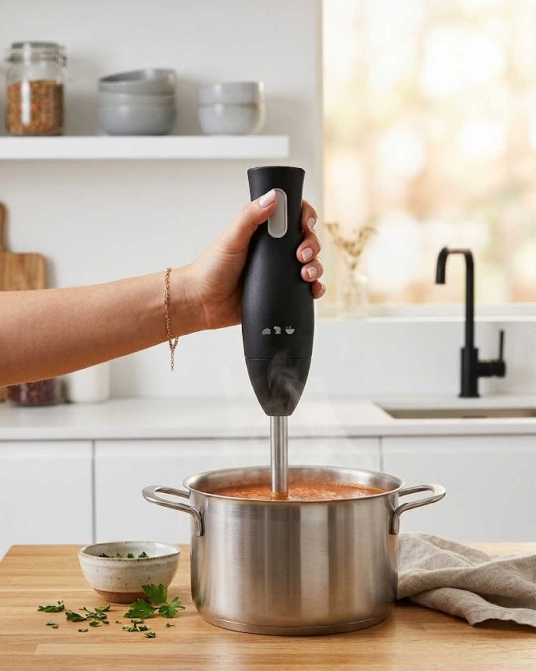 Paslanmaz Çelik Blender Ayağına Sahip Ergonomik El Blenderı - Lisinya