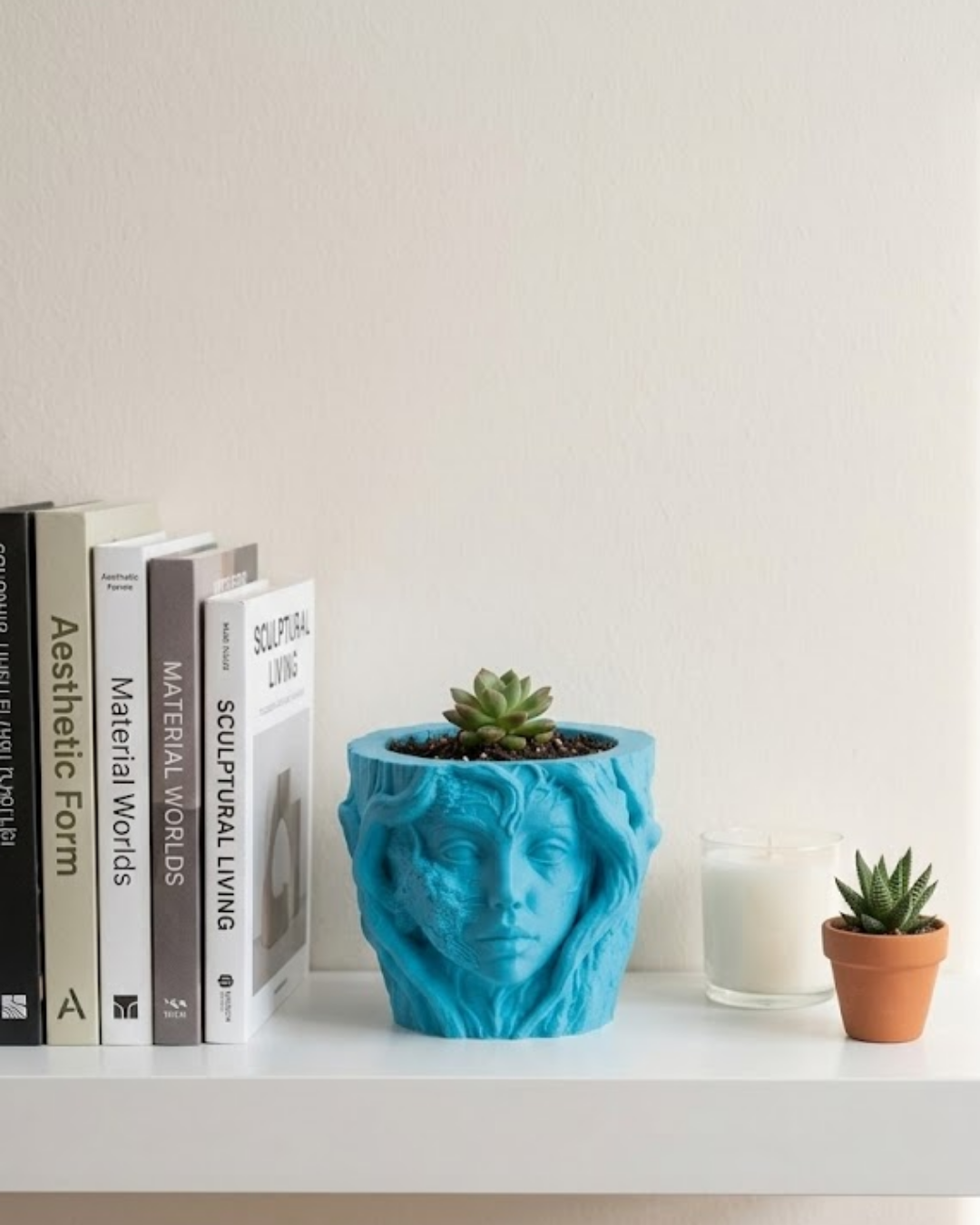 Sanatsal Kadın Yüzü Ağaç Detaylı 3D Baskı Dekoratif Vazo Saksı - Lisinya