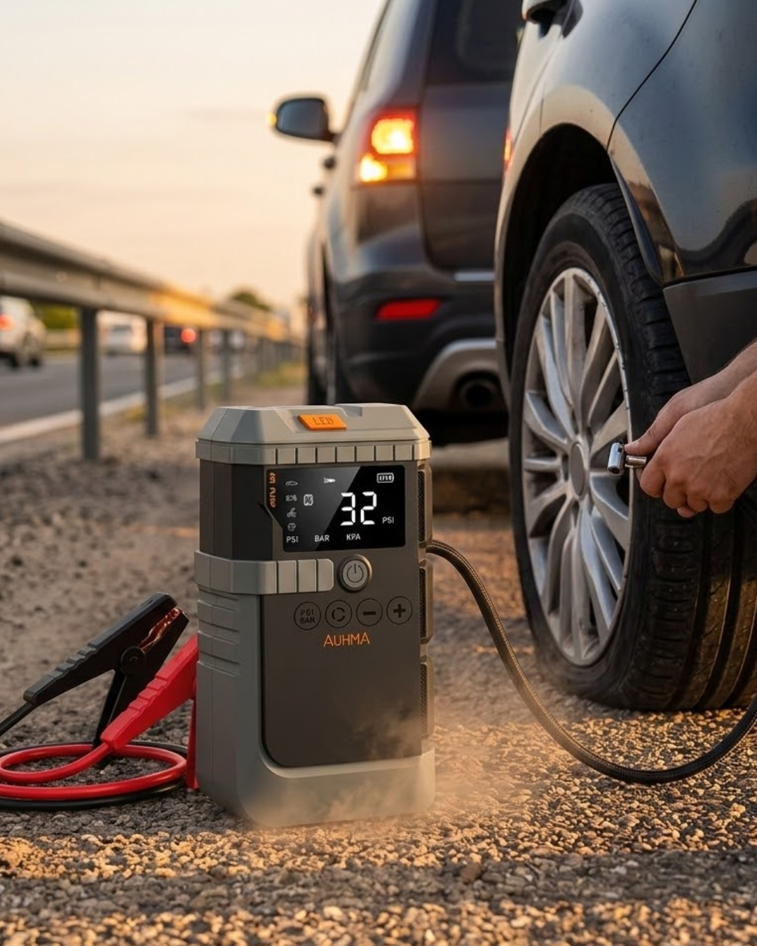 Araç Akü Takviye Powerbank Lastik Şişirme Kompresörü LED Işıklı Çok Fonksiyonlu Acil Durum Cihazı - Lisinya