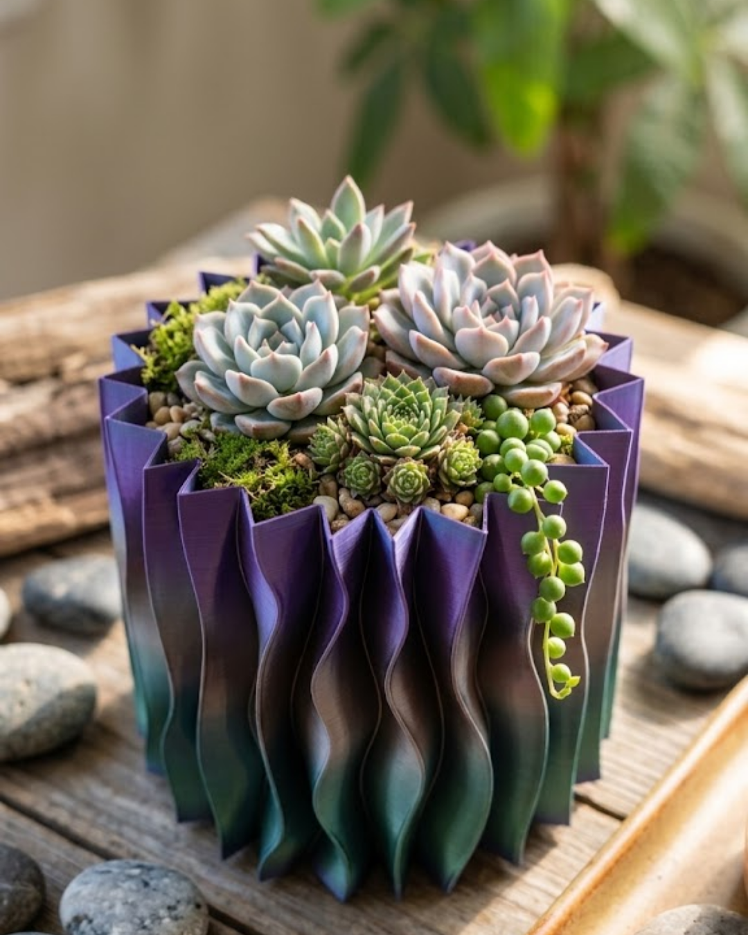 Estetik Dalga Formlu Mor 3D Baskı Dekoratif Vazo Modern Ev Aksesuarı - Lisinya