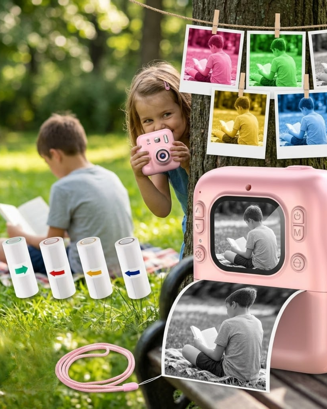 Mini Çocuk Kamerası Fotoğraf Video Çekim 4 Rulo Baskı Kağıdı ve 5 Kalem Hediyeli - Lisinya