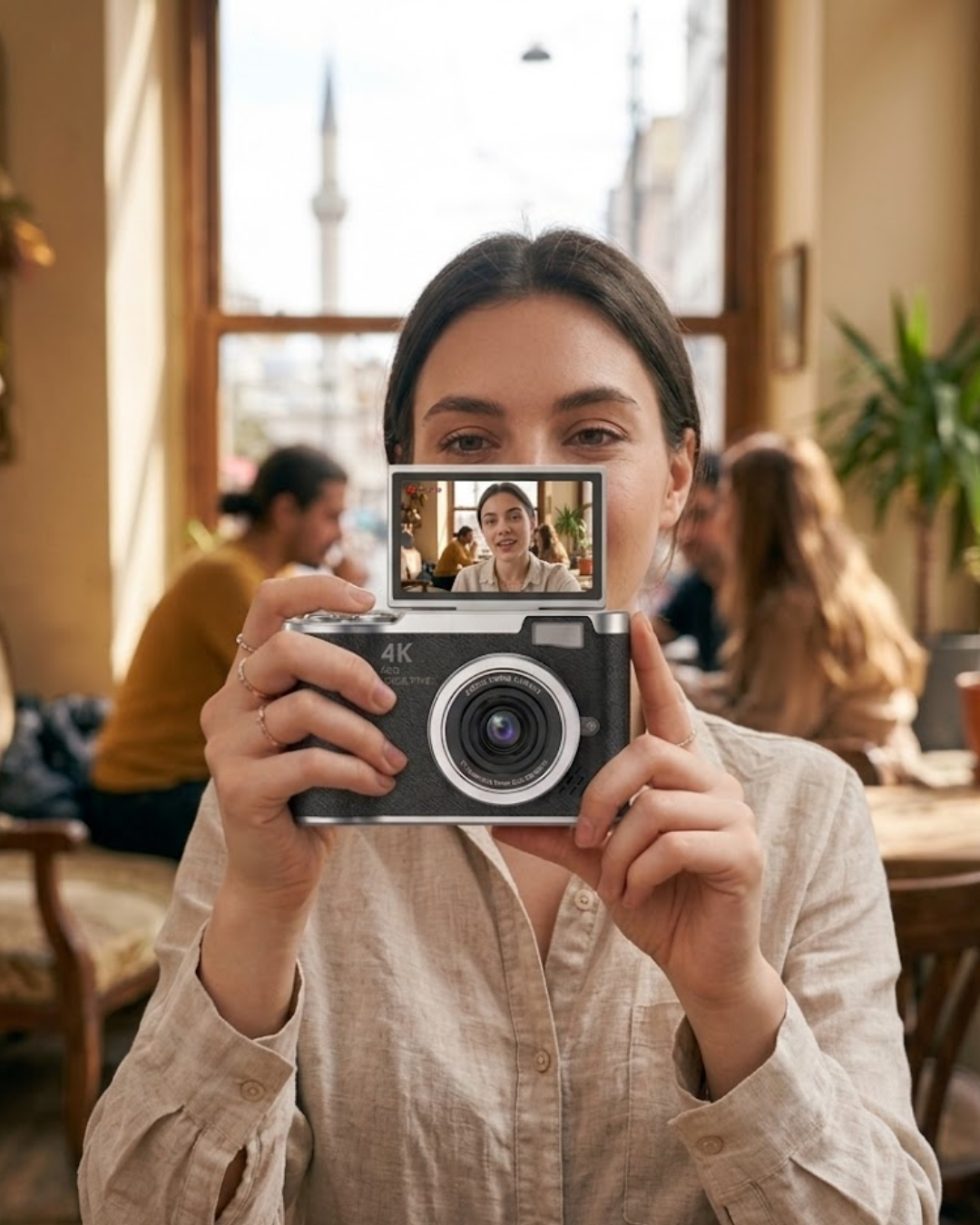 48 MP Kompakt Dijital Kamera 4K Video 8X Zoom ve Flip Ekran Selfie Vlog Uyumlu - Lisinya