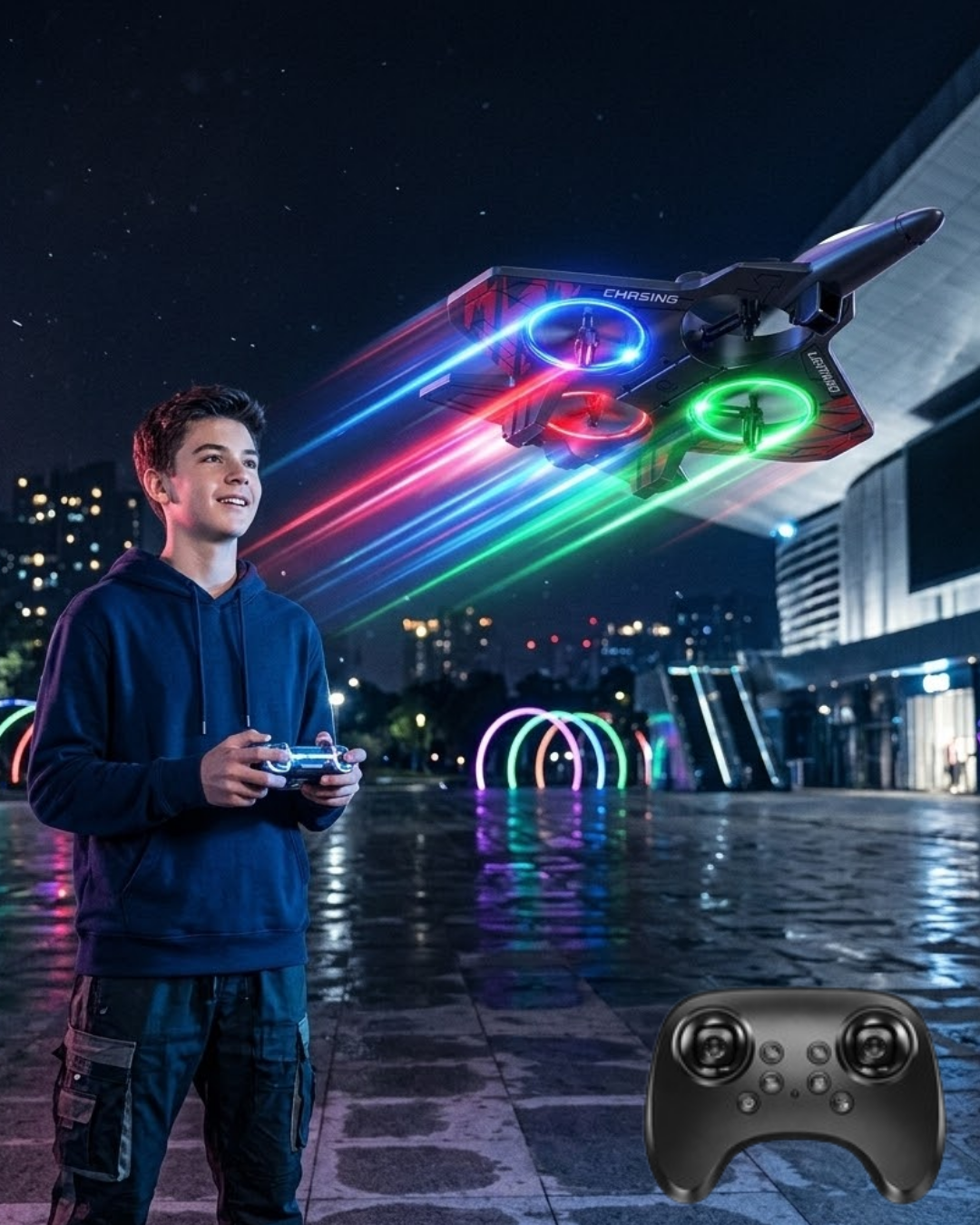 LED Işıklı Fighter Jet Tasarımlı Drone Uzaktan Kumandalı Akrobatik Oyuncak Uçak - Lisinya