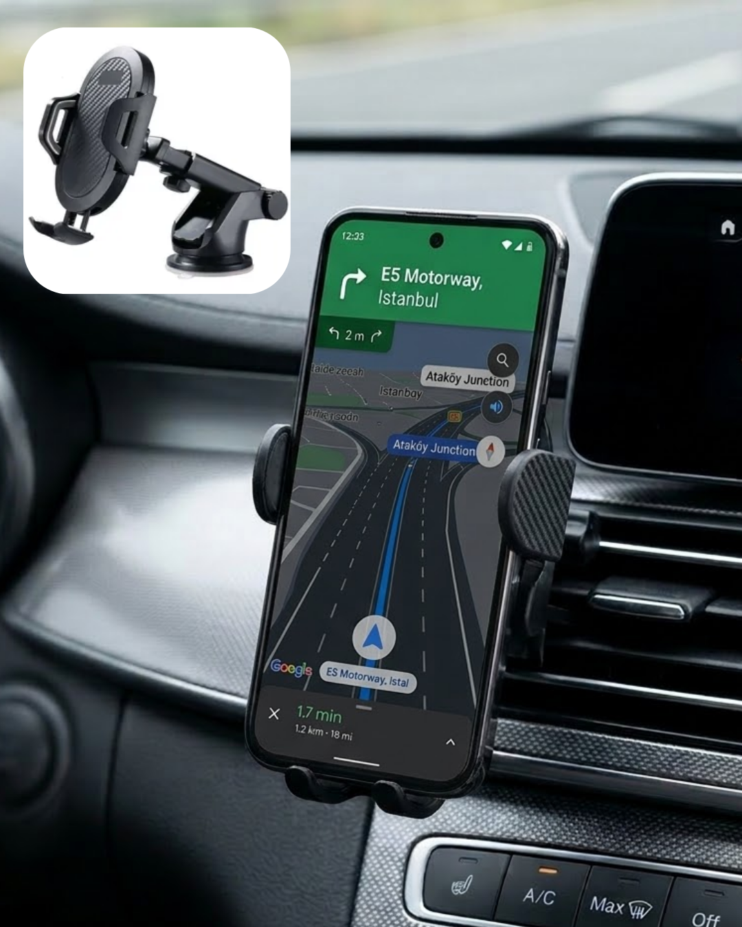 360° Döner Araç Telefon Tutucu Otomatik Kilit Mekanizmalı Stand - Lisinya