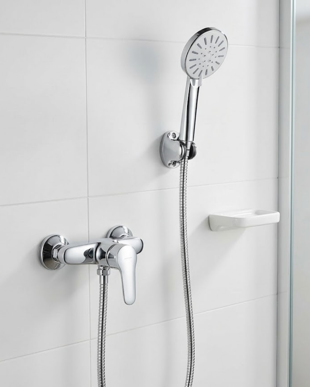 4 Fonksiyonlu Krem El Duşu Seti Spiral Hortum ve Duş Askısı - Lisinya