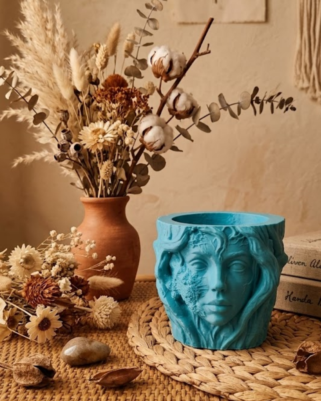 Estetik Kadın Yüzü Heykel Tasarımlı Dekoratif 3D Saksı Vazo - Lisinya