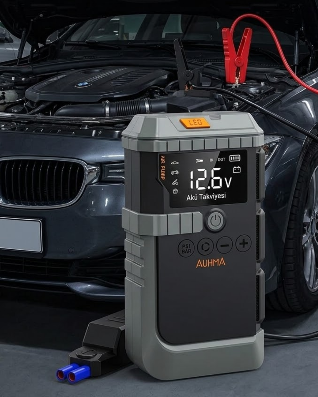 Taşınabilir Araç Çalıştırma Jump Starter Hava Pompası Dijital Basınç Göstergeli Güç Bankası - Lisinya