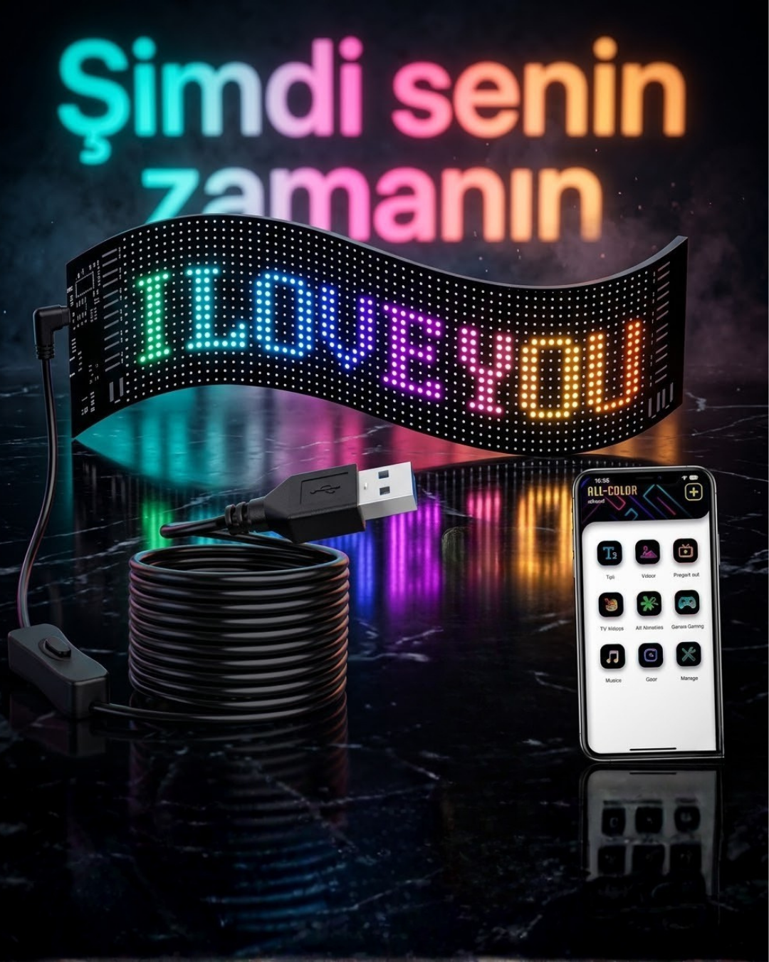 60 cm LED Matrix Panel 16x96 Piksel Bluetooth Kontrollü RGB Kayan Yazı Ekranı - Lisinya