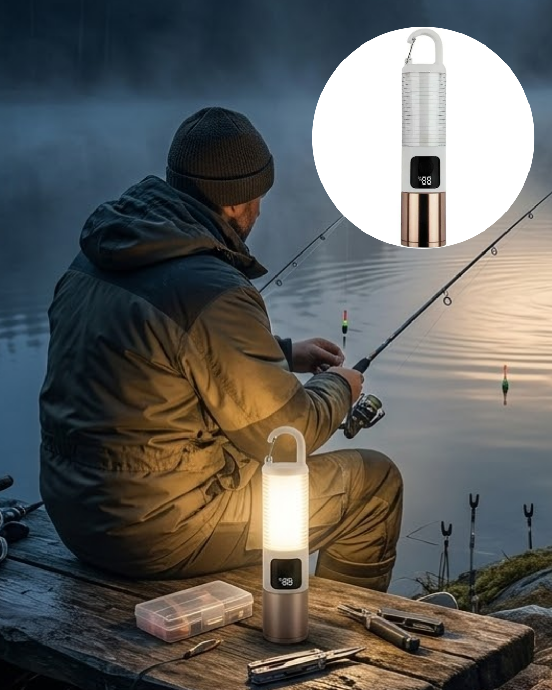 Çok Amaçlı Kamp Feneri USB Şarjlı Çift Işık Kaynaklı Güç Ekranlı LED Aydınlatma - Lisinya