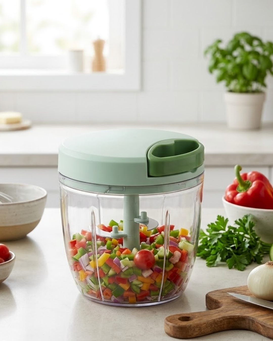 Pratik İpli Mutfak Doğrayıcısı Sebze Soğan Sarımsak Doğrayıcı - Lisinya