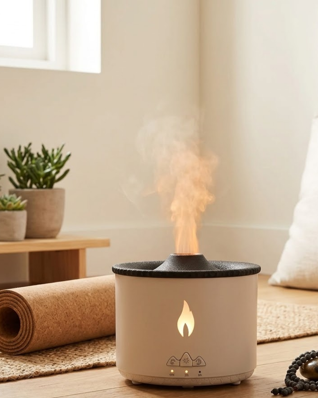 Aromaterapi Difüzörü Alev Efektli LED Işıklı Sessiz Hava Nemlendirici Otomatik Kapanma - Lisinya