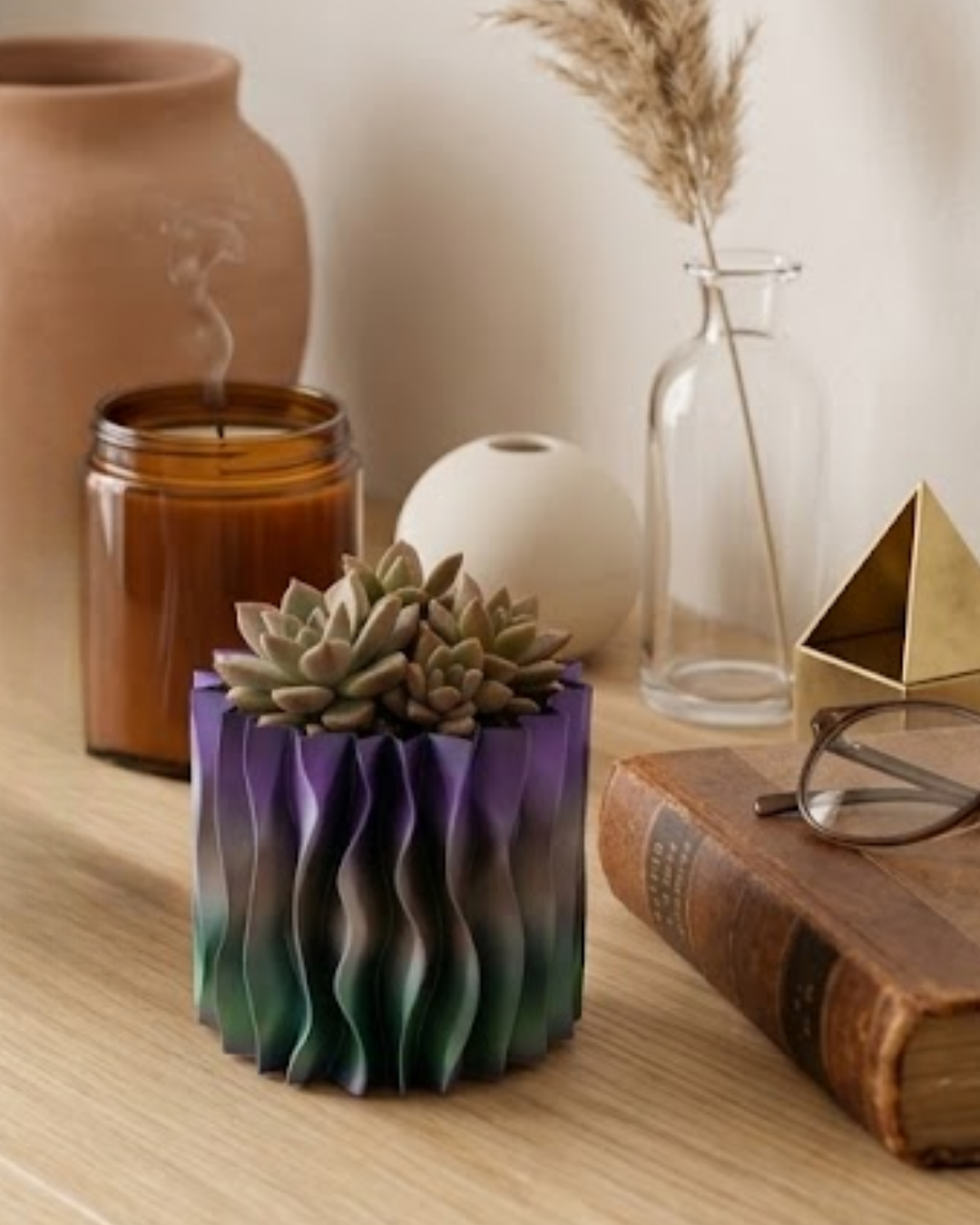 Sanatsal Dalga Desenli Mor 3D Baskı Dekoratif Vazo Ev Dekorasyonu - Lisinya