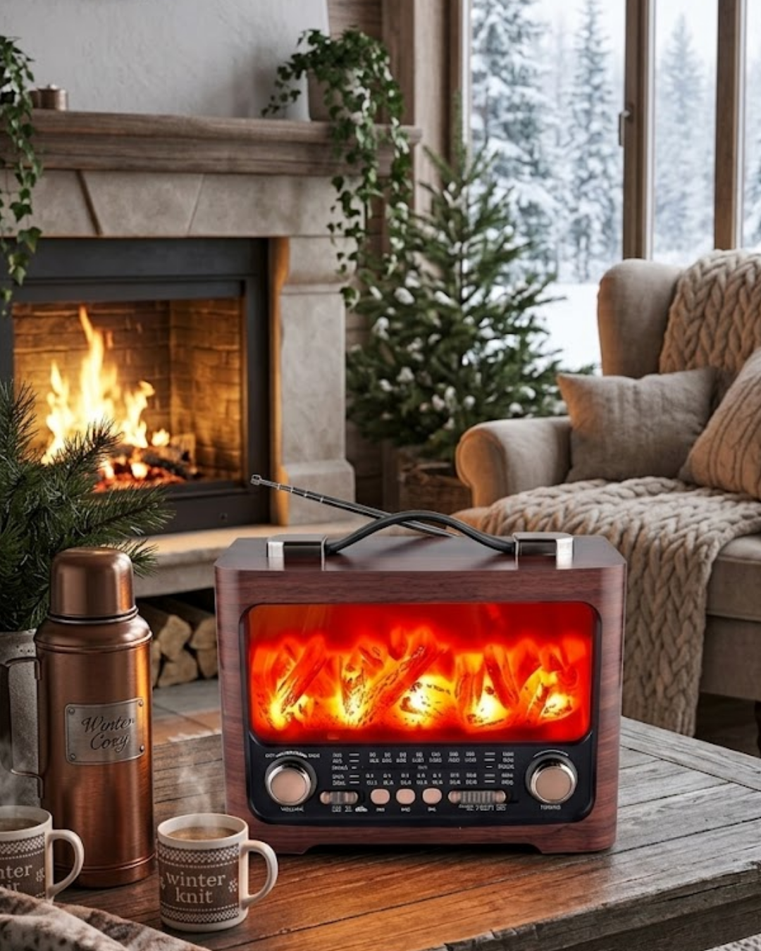 Taşınabilir Şömine Efektli Bluetooth Hoparlör FM Radyo LED Işıklı Müzik Çalar - Lisinya