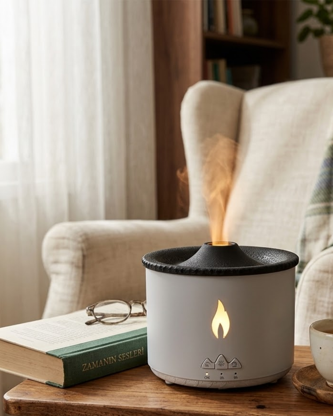 LED Alev Efektli Aroma Difüzörü Ultrasonik Hava Nemlendirici Gece Lambası Fonksiyonlu - Lisinya