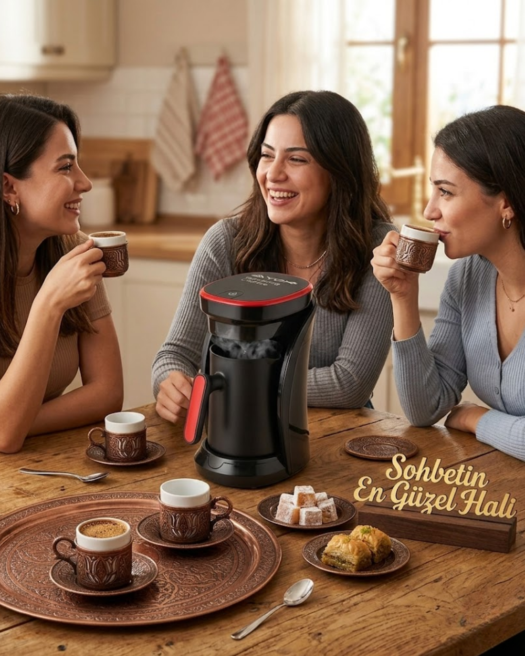 Modern Tasarımlı Türk Kahvesi Makinesi Taşma Emniyetli 4 Fincan Kapasiteli - Lisinya
