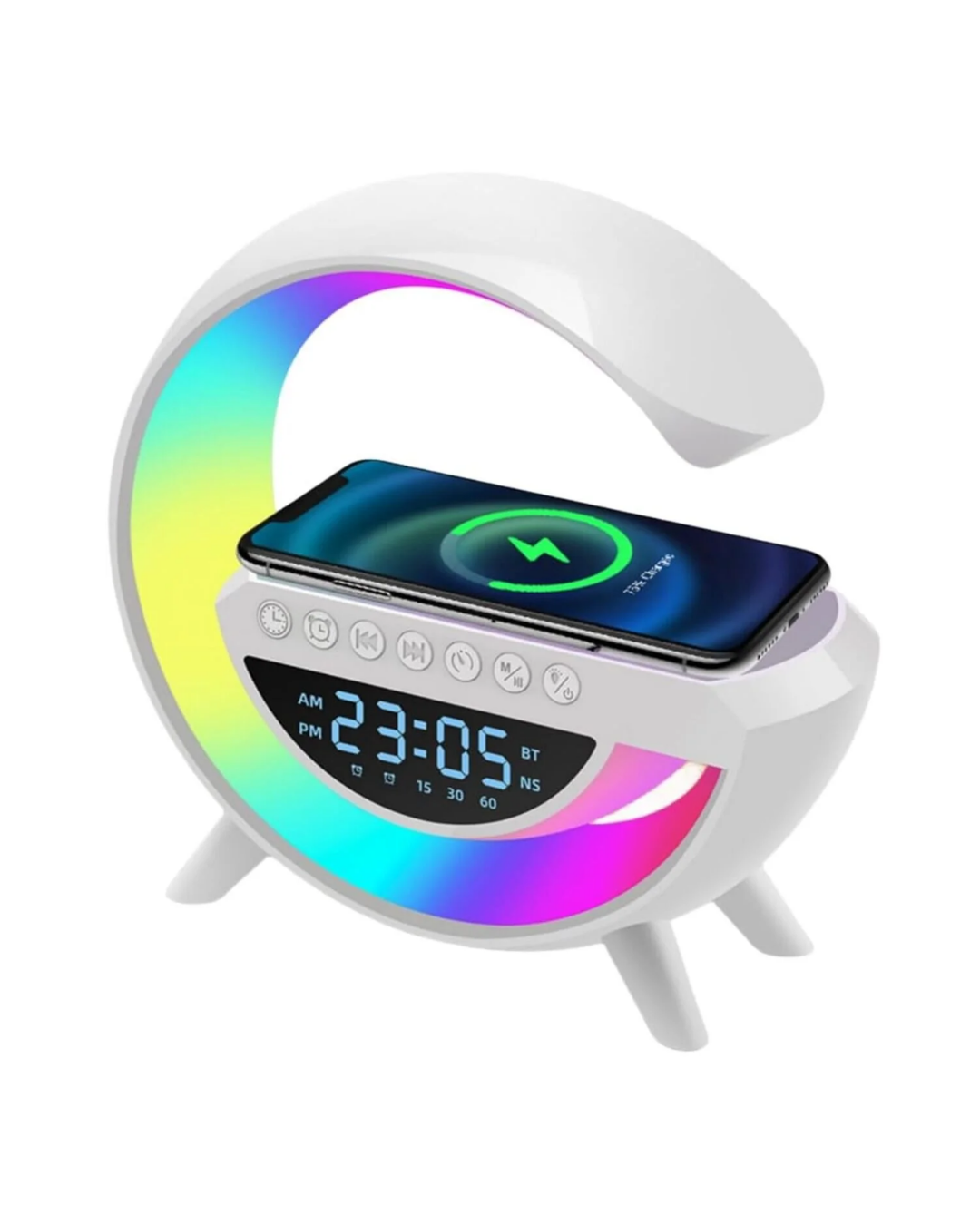 RGB Gece Lambalı Kablosuz Şarj Cihazlı Bluetooth Hoparlör Dijital Saat - Lisinya