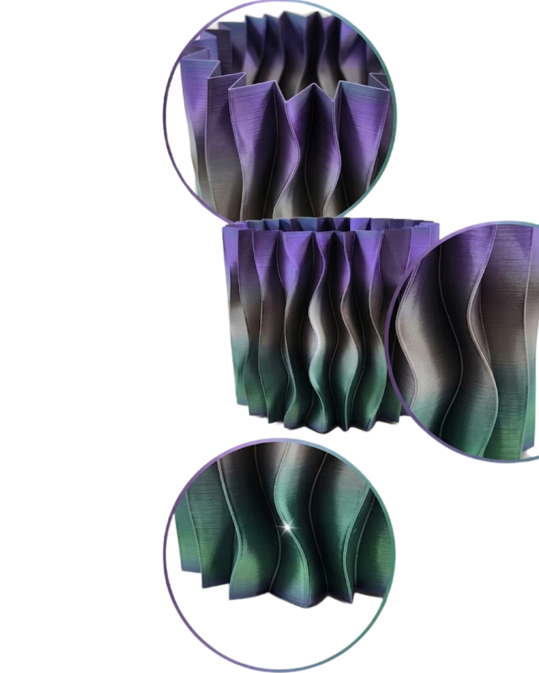 Modern Dalgalı Yüzey Tasarımlı Mor 3D Dekoratif Saksı Vazo - Lisinya