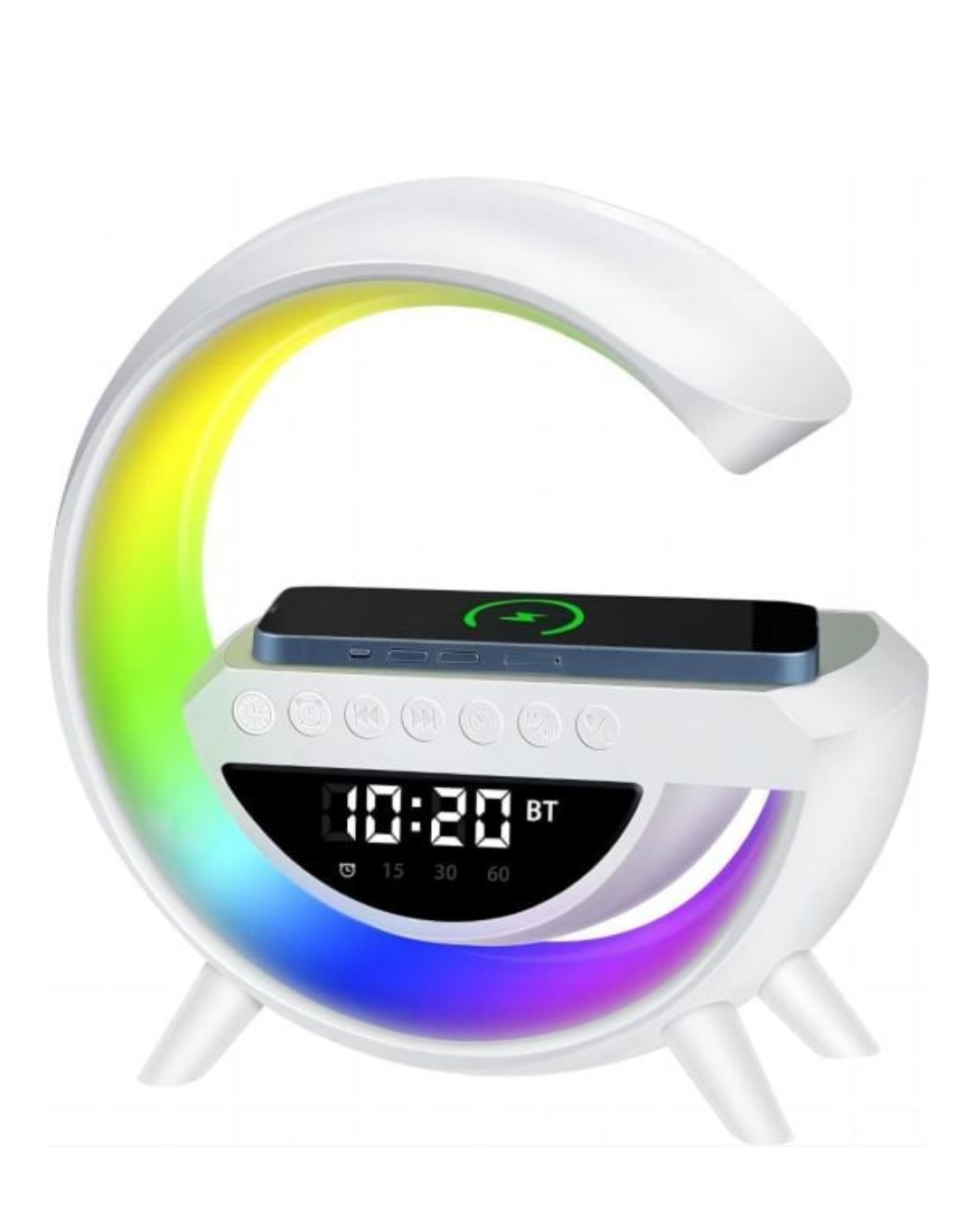 RGB Gece Lambalı Kablosuz Şarj Cihazlı Bluetooth Hoparlör Dijital Saat - Lisinya