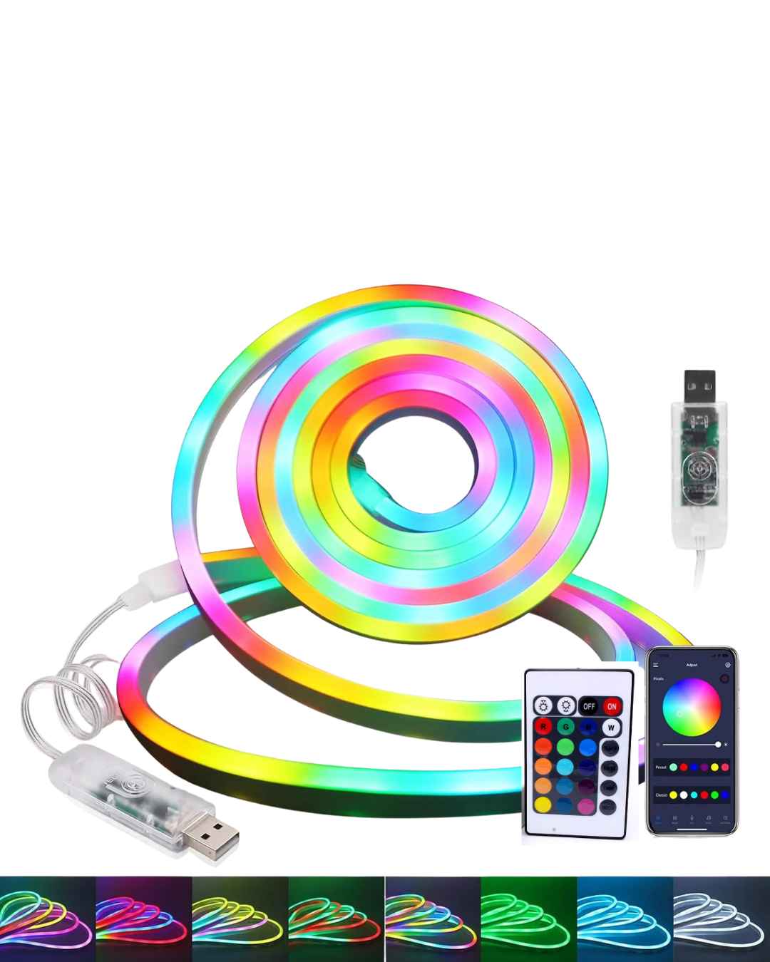 3 Metre RGB Akıllı Neon LED Şerit Işık Telefon ve Kumanda Kontrollü Ambiyans Aydınlatma - Lisinya