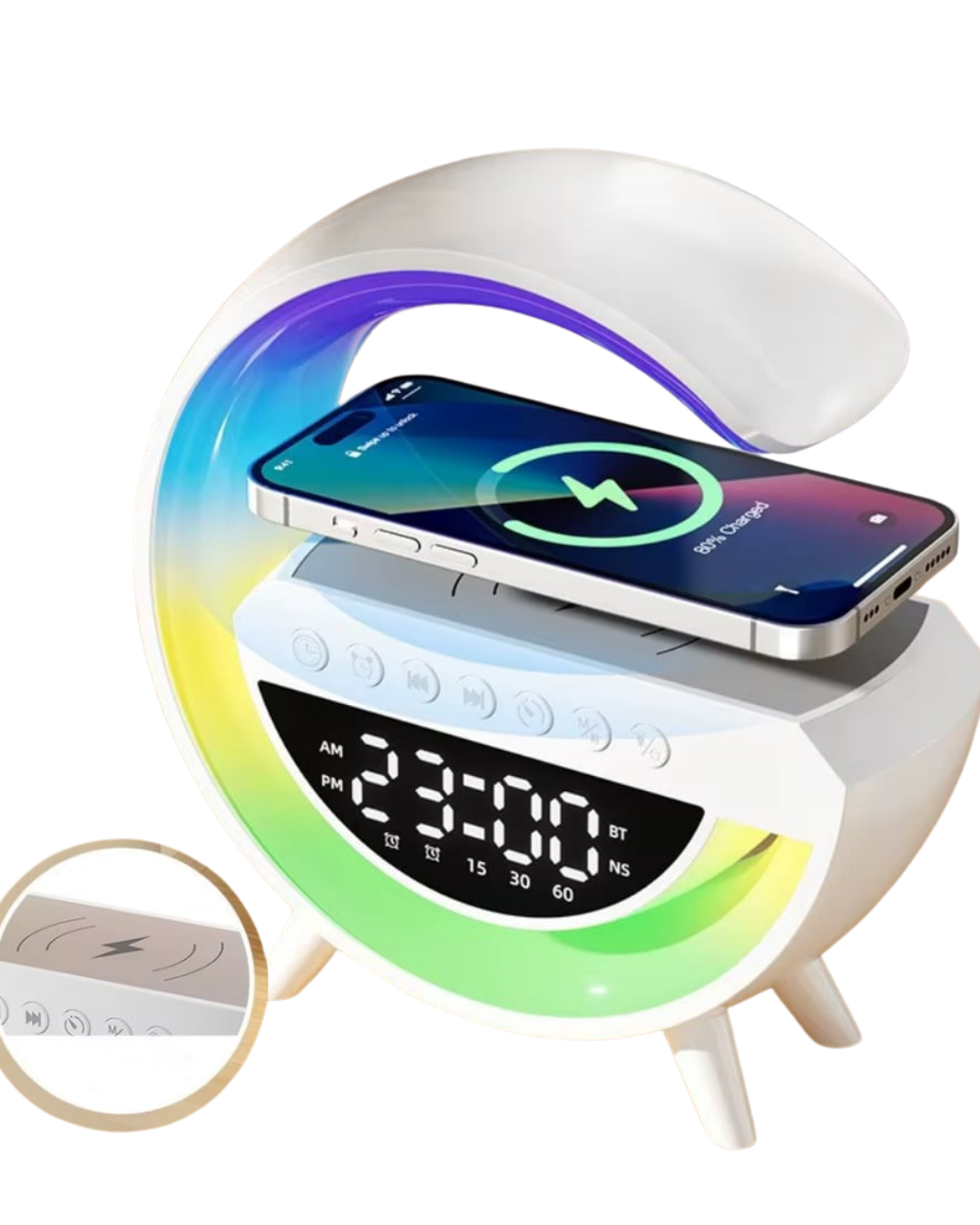 RGB Gece Lambalı Kablosuz Şarj Cihazlı Bluetooth Hoparlör Dijital Saat - Lisinya
