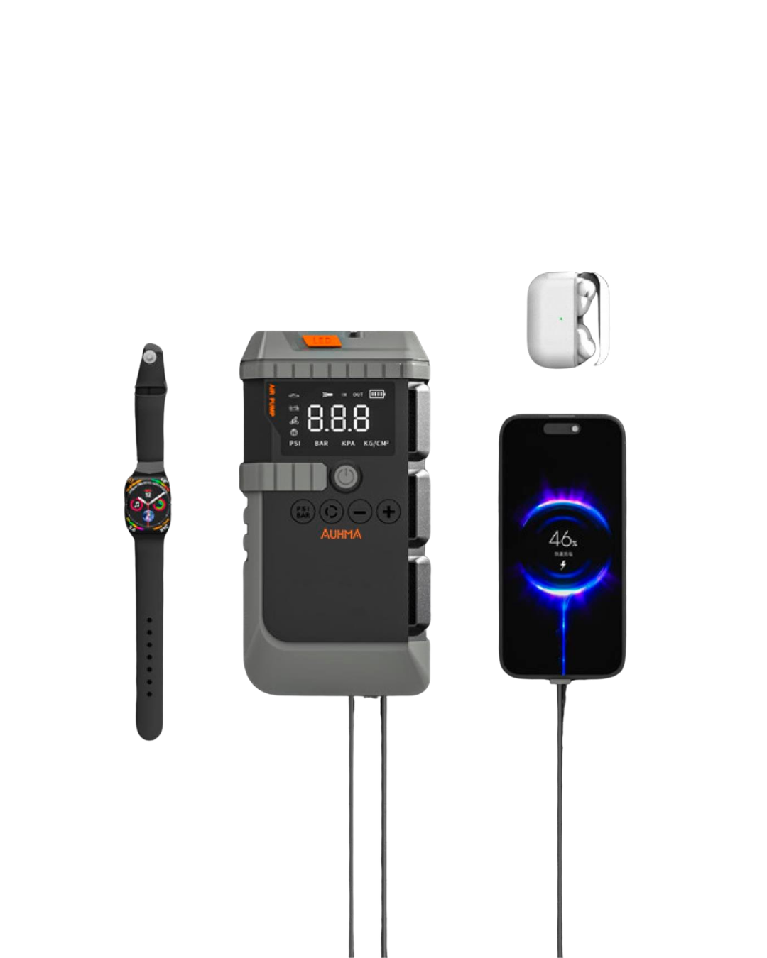 Taşınabilir Araç Çalıştırma Jump Starter Hava Pompası Dijital Basınç Göstergeli Güç Bankası - Lisinya