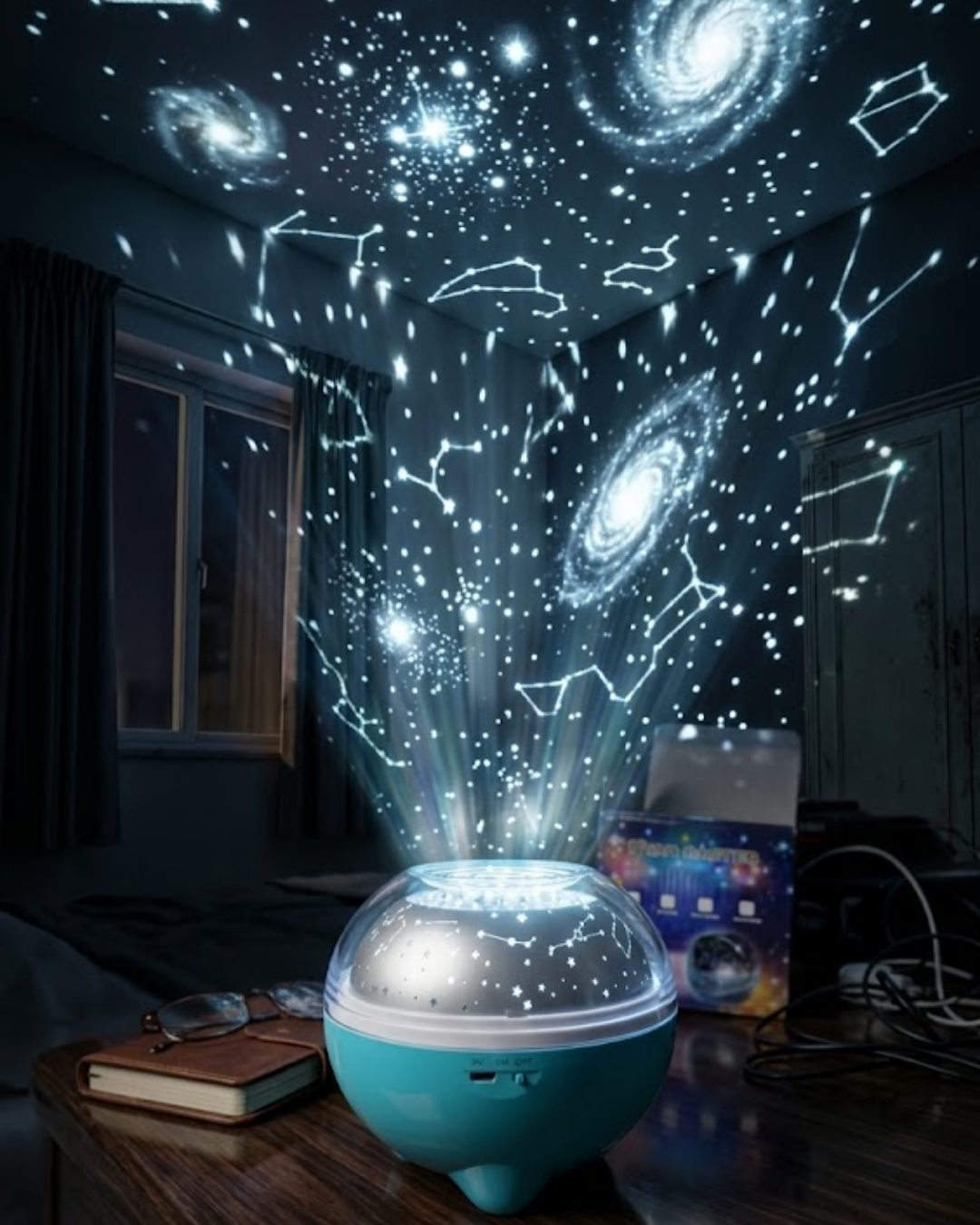 Bluetooth Hoparlörlü Yıldız Projeksiyon Gece Lambası Uzaktan Kumandalı ve Döner Işık Efektli - Lisinya