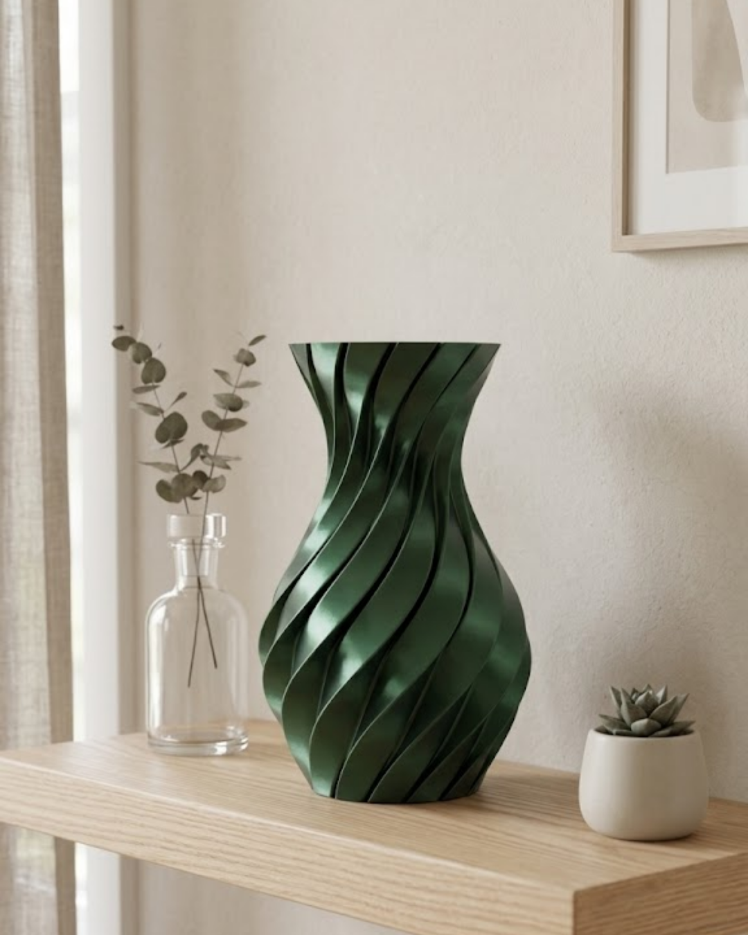 3D Spiral Yeşil Vazo Modern Tasarım Dekoratif Ev ve Ofis Aksesuarı - Lisinya