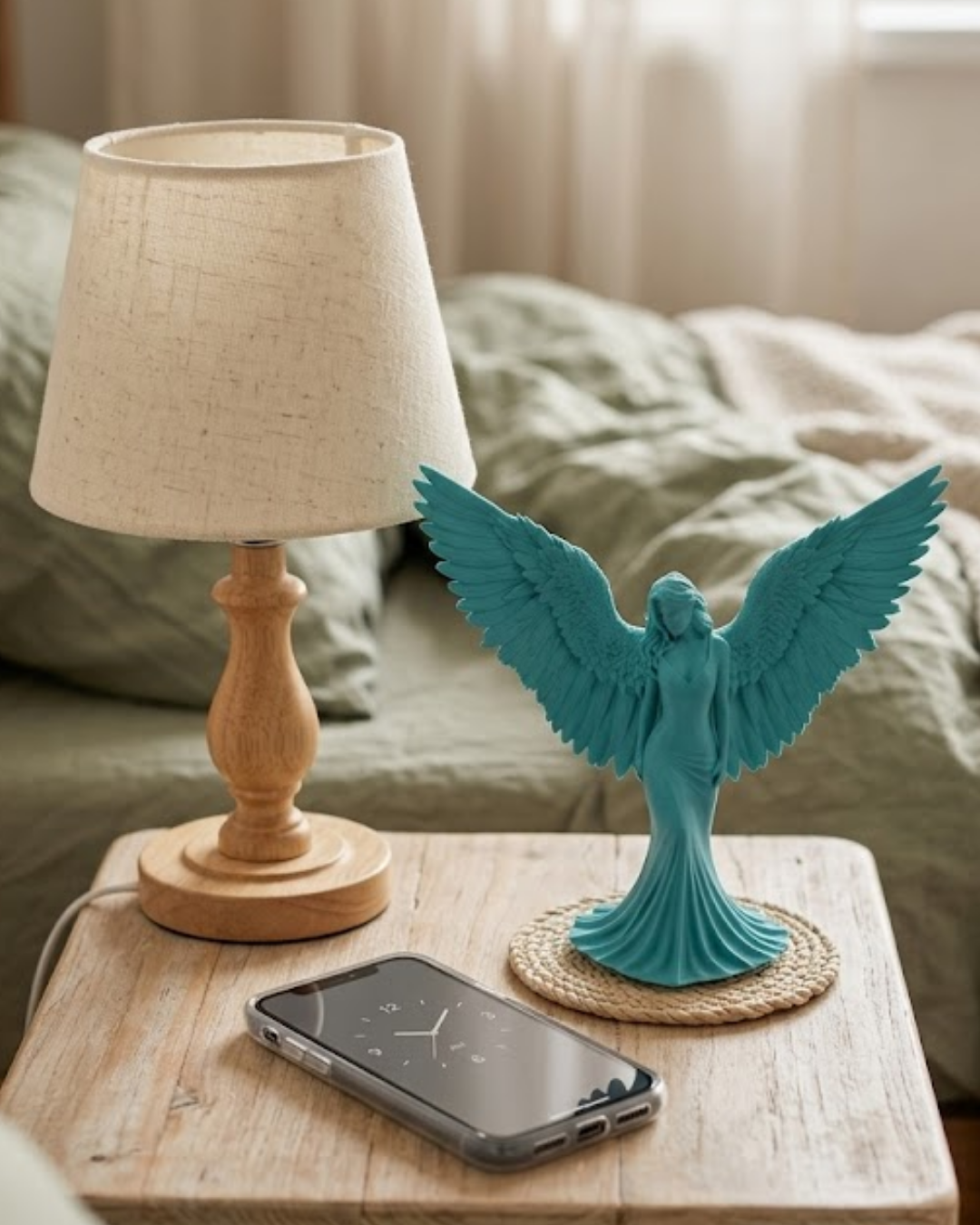 Turkuaz Melek Biblo 3D Dekoratif Angel Figür Küçük Boy Ev Aksesuarı - Lisinya