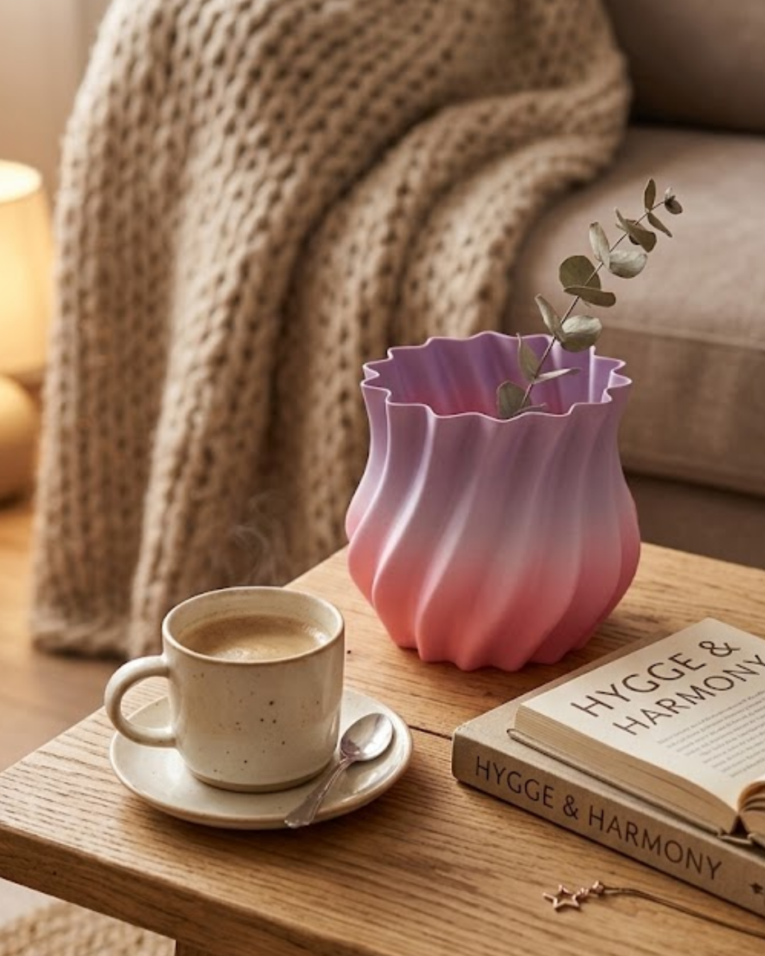 3D Kıvrımlı Pembe Lila Vazo Modern Dekoratif Şık Ev Aksesuarı - Lisinya