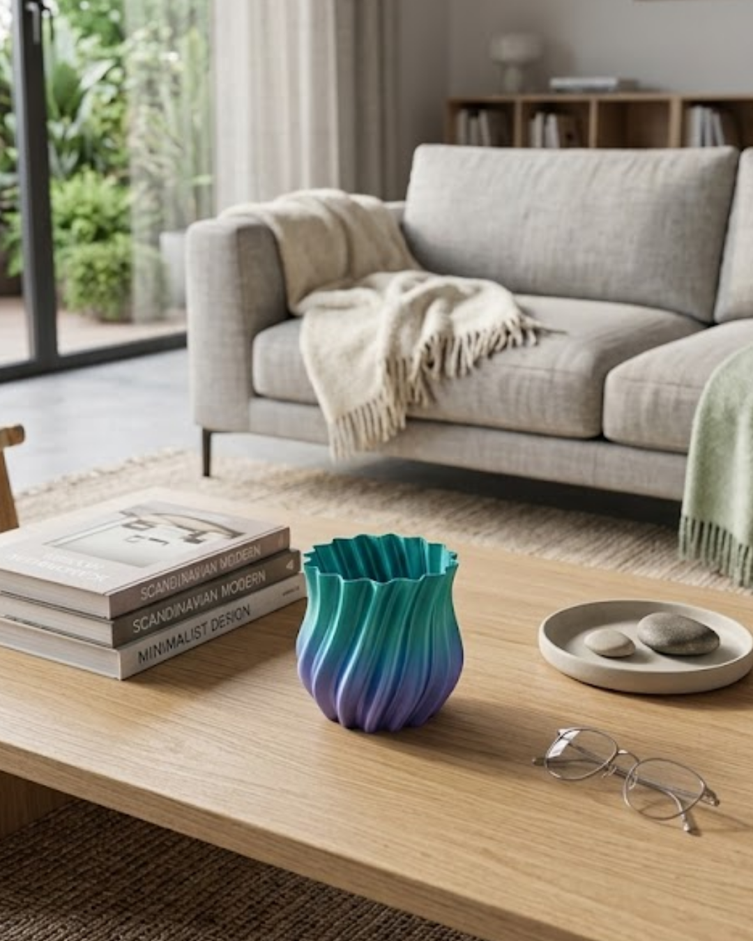 3D Kıvrımlı Mavi Vazo Modern Dekoratif Şık Ev Aksesuarı - Lisinya