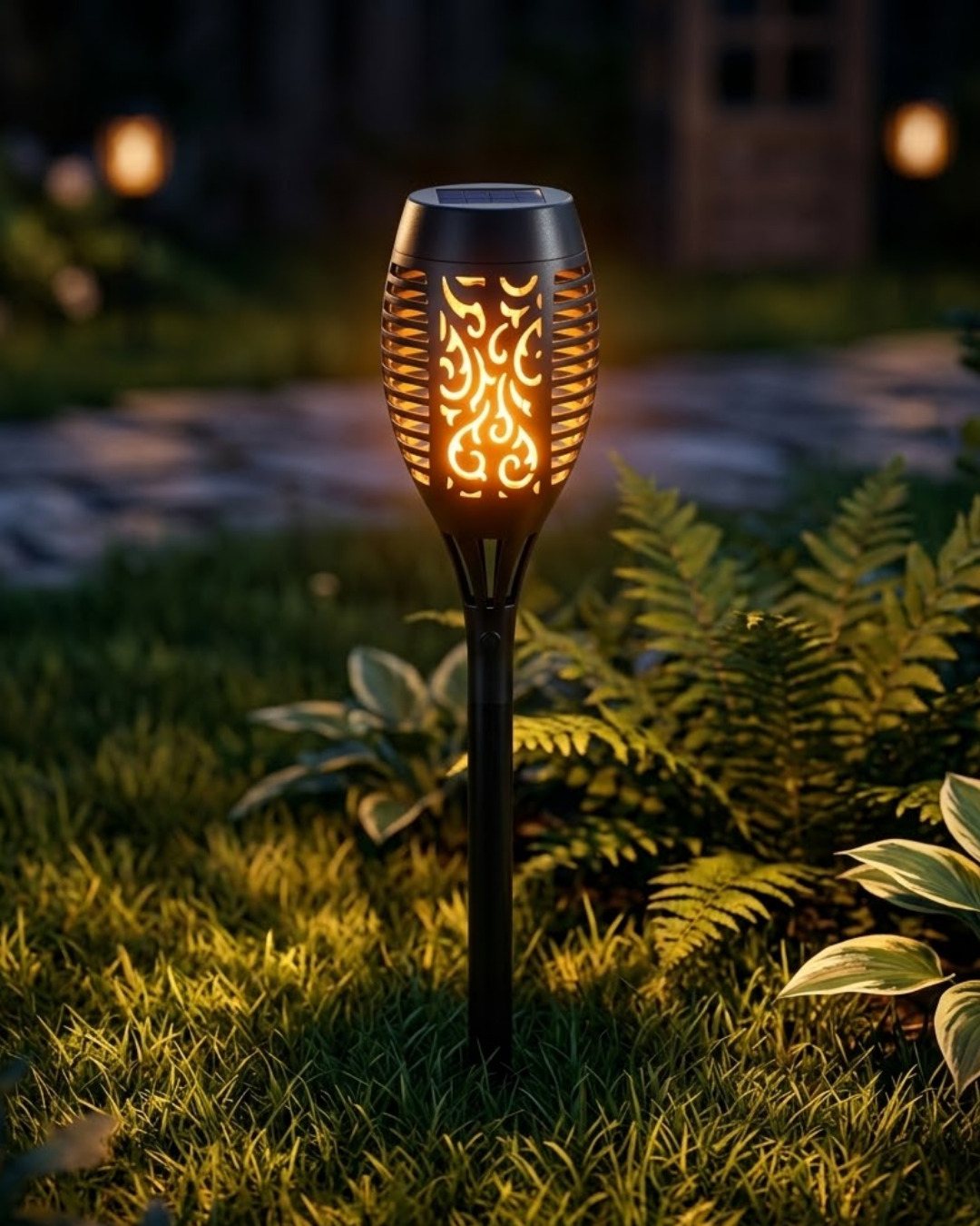 Solar Alev Efektli Bahçe Lambası Otomatik Işık Sensörlü Suya Dayanıklı Dekoratif Aydınlatma - Lisinya