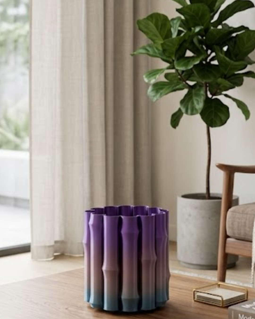 Modern Dekoratif Vazo Mor Gri Geçişli Şık Tasarım Masa Üstü Kullanım - Lisinya