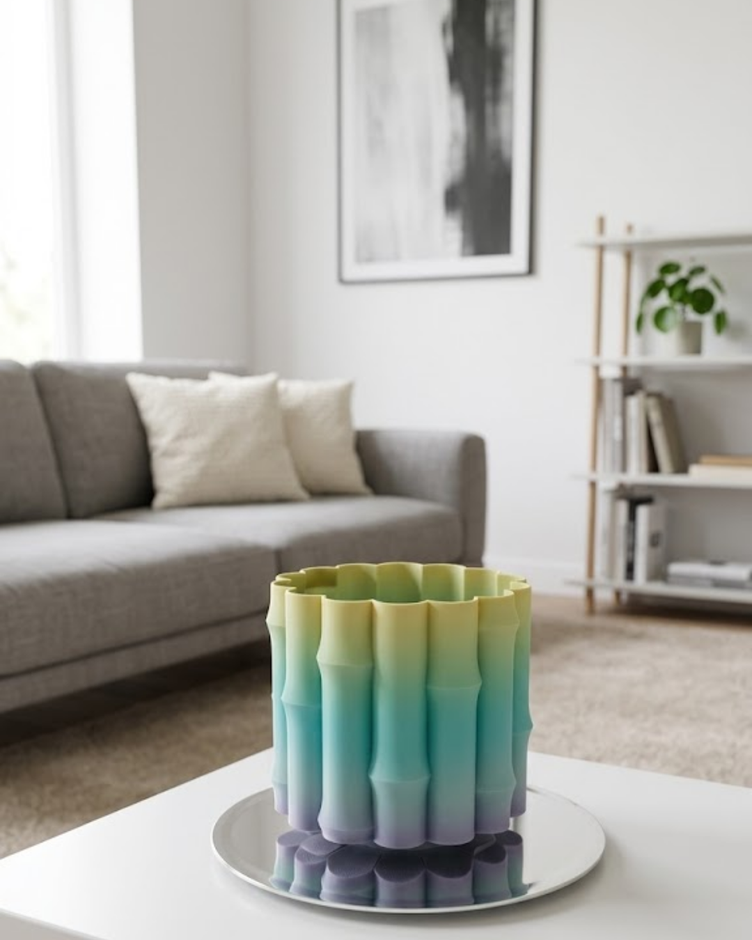 Modern Dekoratif Vazo Yeşil Geçişli Şık Tasarım Masa Üstü Kullanım - Lisinya