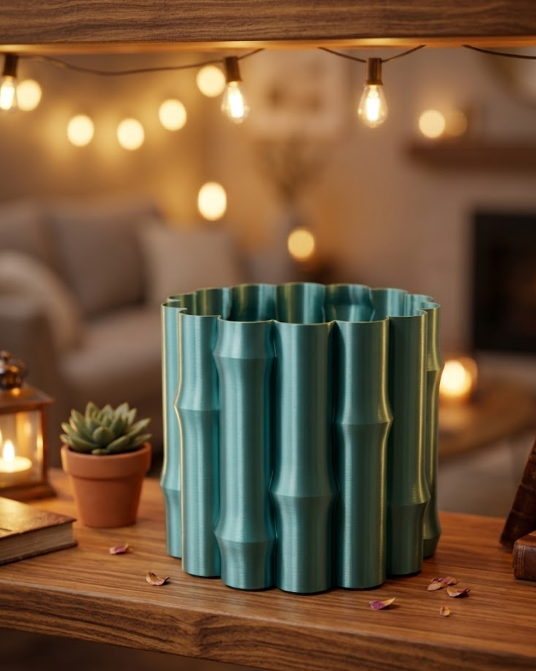 Parlak Yeşil Dekoratif Vazo Modern Tasarım Şık Masa Üstü Aksesuar - Lisinya