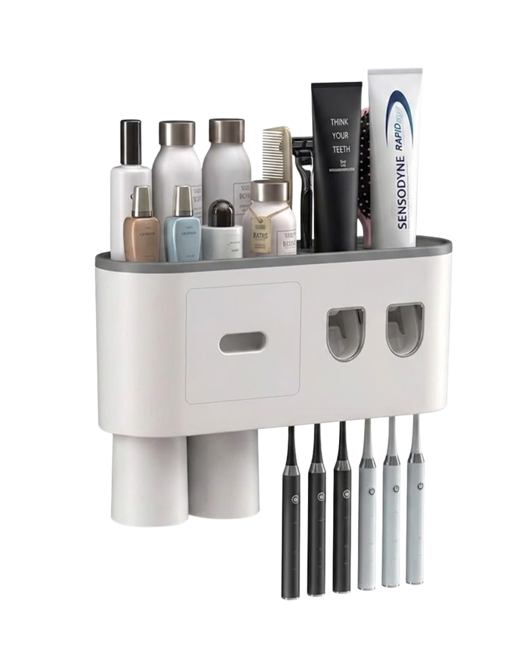 Banyo Organizer Diş Fırçası Tutucu Çift Dispenserli Raflı Çekmeceli - Lisinya