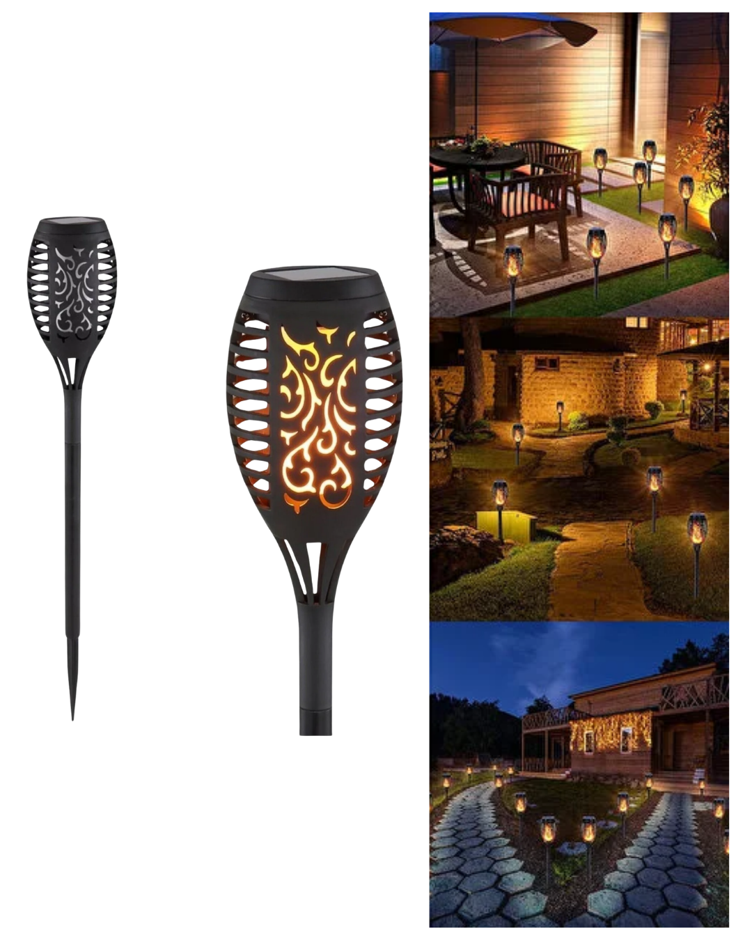 Alev Efektli Solar Bahçe Lambası Su Geçirmez Sensörlü LED Dış Mekan Aydınlatma - Lisinya